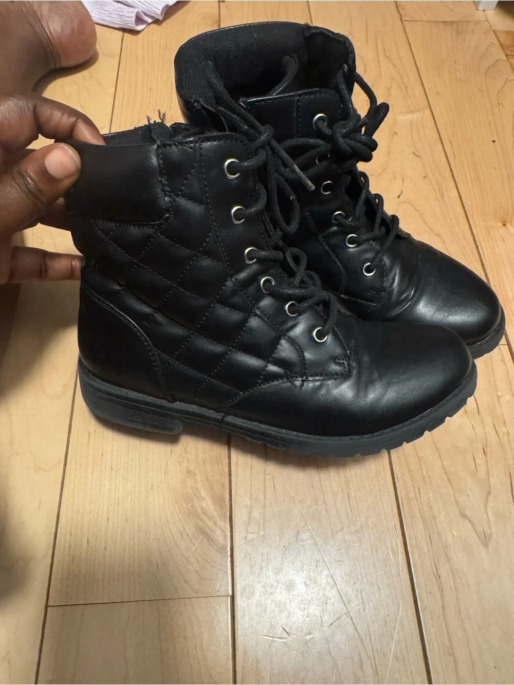 (Used) The Children's Place Black Lace-Up Kids Combat Boots